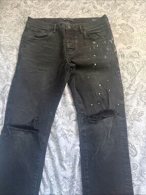 Men's Black Distressed Slim Purple Jeans